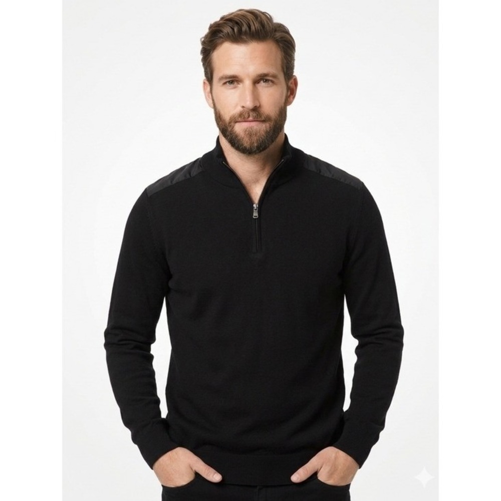 NWT Michael Kors Men's Black Half-Zip Sweater with Shoulder Panels Size L